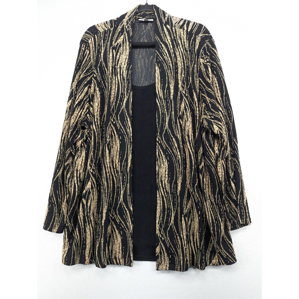 JM Collectionโ Woman 3X Black Gold Metallic Swirl Open Front Cardigan Tank Set